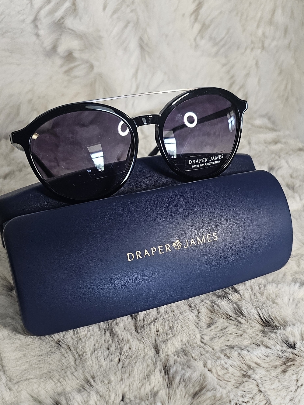 Draper James Black With Blue Accents Round Sunglasses